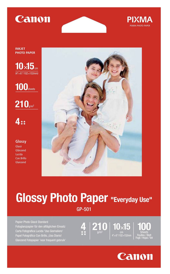 Canon GP-501 Glossy Photo Paper 10X15cm: 100 Sheets, 210 g/m2, 0775B003
