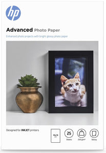 HP Advanced Glossy Photo Paper, 4" x6" (100 x 150mm), 250 g/m2, 25 Sheets, (Q8691A)