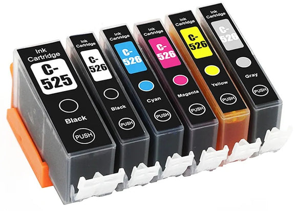 5 Ink Cartridges For Canon PGI-525BK CLI-526BK CLI-526C CLI-526M CLI-526Y CLI-526GY