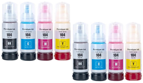8 Compatible Ink Bottle, For Epson 104, T00P1, T00P2, T00P3, T00P4, T00P6
