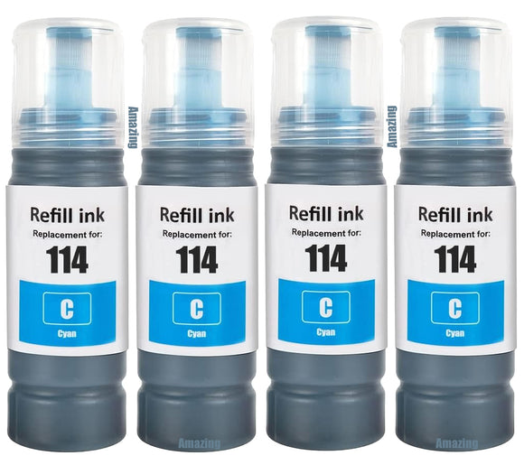 4 Compatible E114 Cyan Ink Bottle, For Epson 114, T07B2, Non-OEM