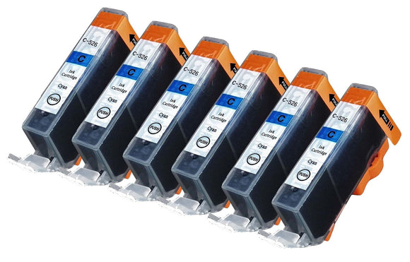 6 Compatible Cyan Ink Cartridges, Replaces For Canon CLI526C, CLI-526C, NON-OEM