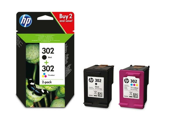Genuine HP 302 Combo Pack Black & Tri-Colour Ink Cartridges, X4D37, X4D37AE