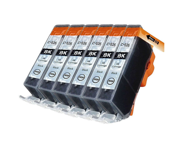 6 Compatible Black Ink Cartridges, Replaces For Canon CLI526BK CLI-526BK, NON-OEM