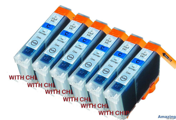 6 Compatible C8C Cyan Ink jet Printer Cartridges, Replaces For Canon CLI-8C