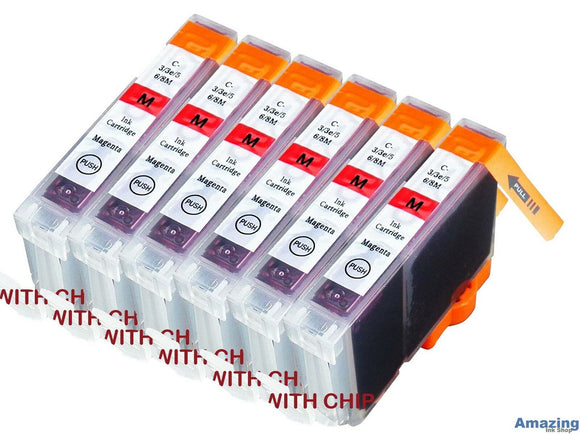 6 Compatible C8M Magenta Ink jet Printer Cartridges, Replaces For Canon CLI-8M
