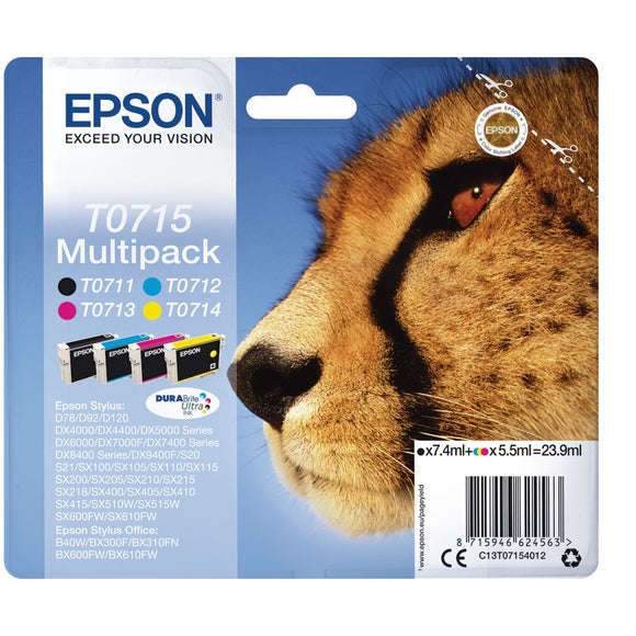 Genuine Epson T0715, Multipack Cheetah DuraBrite Ultra Ink Cartridges, T071540
