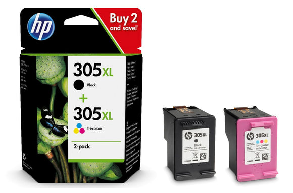Genuine HP 305XL, Combo Pack Vivera Black & Tri-Colour Ink Cartridges, 6ZA94AE