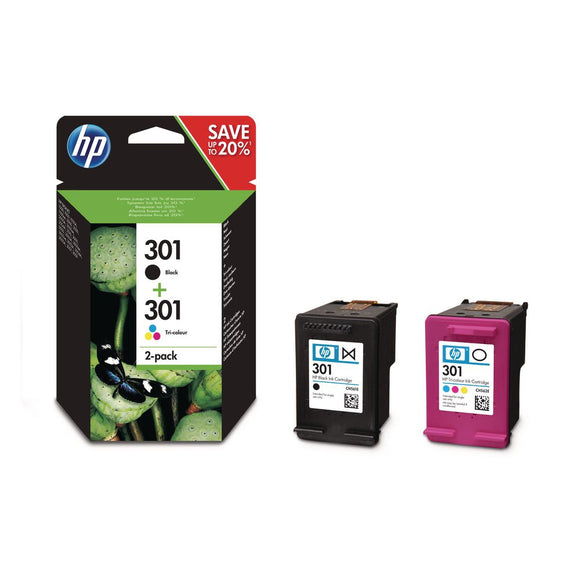 Genuine HP 301, Combo Pack Black & Tri-Colour Ink Cartridges, N9J72, N9J72AE