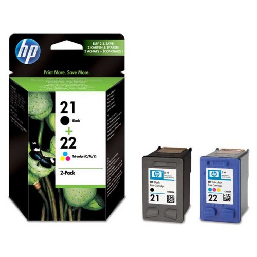 GENUINE HP 21, Black & HP 22, Colour Ink Cartridges C9351AE, C9352AE, SD367AE