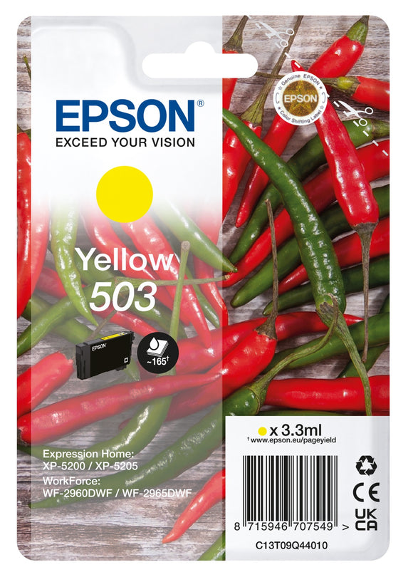 Genuine Epson 503, Chillies Yellow Ink Cartridge, T09Q4, C13T09Q44010