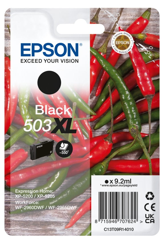Genuine Epson 503XL, Chillies Black Ink Cartridge, T09R1, C13T09R14010