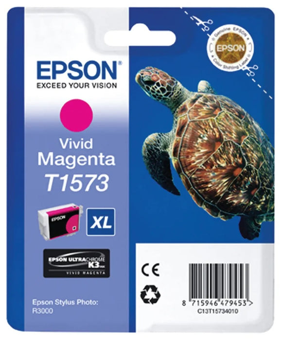 Genuine Epson T1573, Vivid Magenta Ink Cartridge, T157340