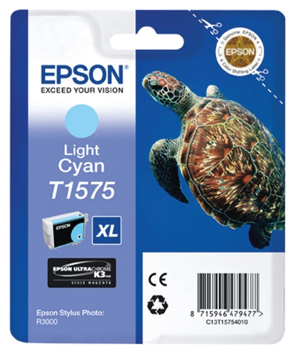 Genuine Epson T1575, Light Cyan Ink Cartridge, T157540