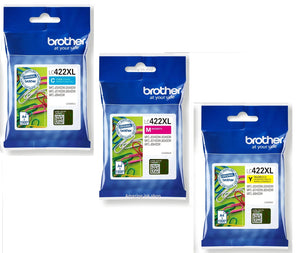 Genuine Brother 3-Colour Multipack Ink Cartridge, LC422XLC, LC422XLM, LC422XLY