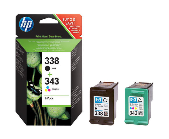 Genuine HP 338, 343 Multipack Black & Tri-Colour Ink Cartridges, SD449, SD449EE