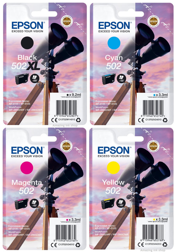 Genuine Epson 502/502XL, Binoculars Multipack Ink Cartridges, T02W9, C13T02W94010