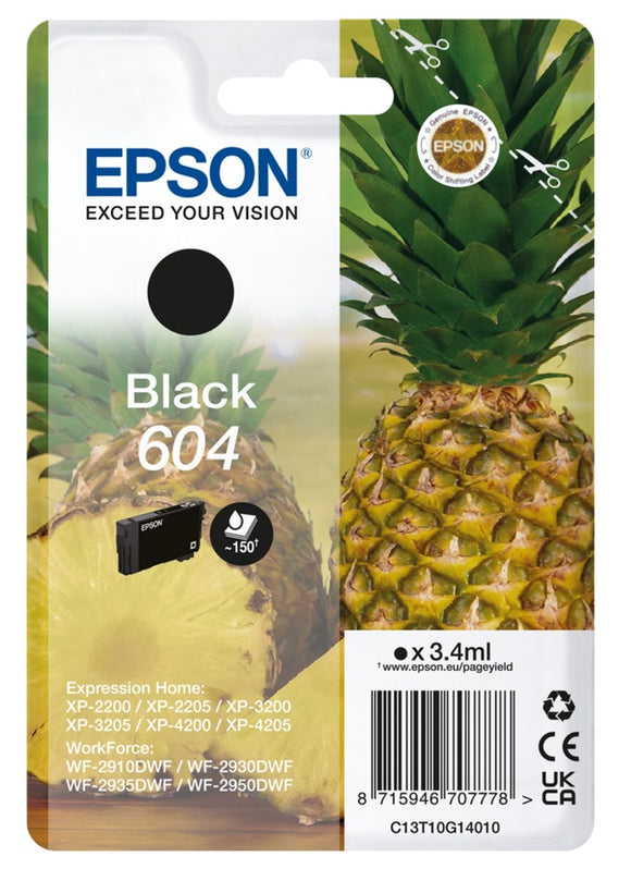 Genuine Epson 604, Pineapple Black Ink Cartridge, T10G1, C13T10G14010