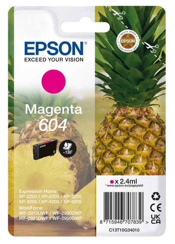 Genuine Epson 604, Pineapple Magenta Ink Cartridge, T10G3, C13T10G34010