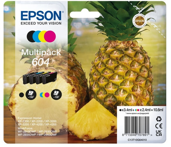 Genuine Epson 604, Pineapple Multipack Ink Cartridges, T10G6, C13T10G64010