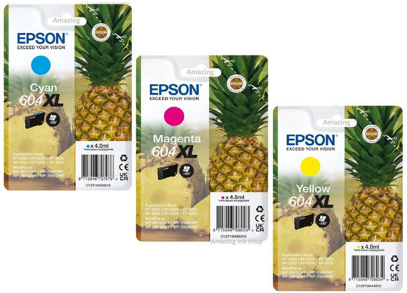 Genuine Epson 604XL, Pineapple Triplepack Ink Cartridges, T10H5, C13T10H54010