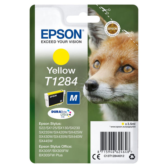 Genuine Epson T1284, Fox Yellow Ink Cartridge, C13T12844012