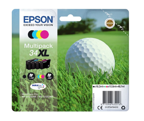 Epson 34XL, Golf Ball 4 Colour Multipack Ink Cartridges, T3476, T347640