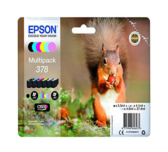 Genuine Epson 378, Squirrel Multipack Ink Cartridges, T3788, C13T37884010