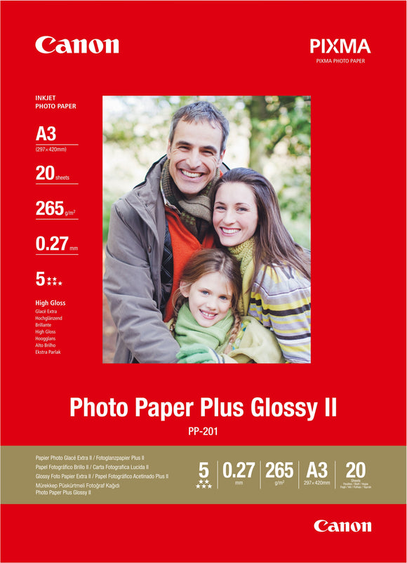 Canon PP-201 Glossy II Photo Paper Plus A3: 20 Sheets, 265 g/m2, (2311B020)