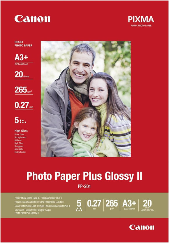 Canon PP-201 Glossy II Photo Paper Plus A3+: 20 Sheets, 265 g/m2, (2311B021)