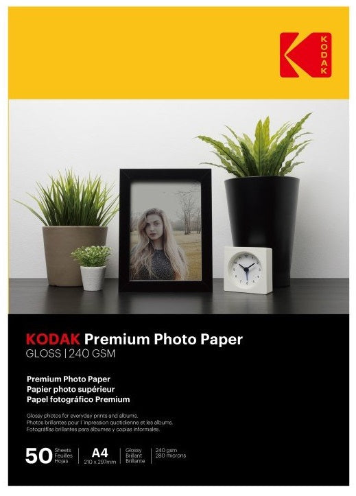 Original Kodak A4 Premium Gloss Photo Paper, 240gsm, 50 Sheets (5740-094)
