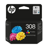 Genuine HP 308e Black & HP 308 Tri-Colour Ink Cartridges, 7FP22UE, 7FP20UE