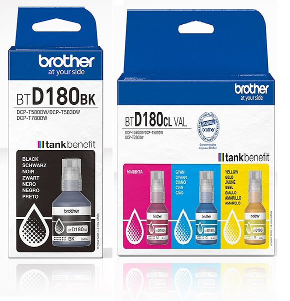 Genuine Brother BT-D180 Black & Colour Ink Refill Bottle Cartridge Multipack