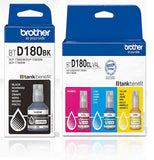 Genuine Brother BT-D180 Black & Colour Ink Refill Bottle Cartridge Multipack
