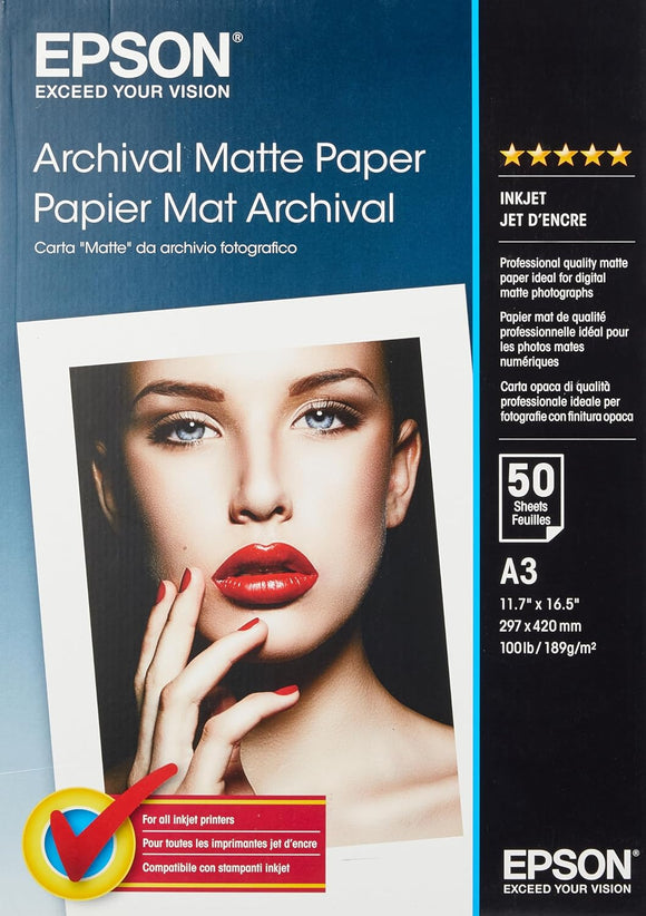 Epson Archival matte Photo Paper - A3 (297 x 420 mm) - 189 g/m2 - 50 sheet C13S041344