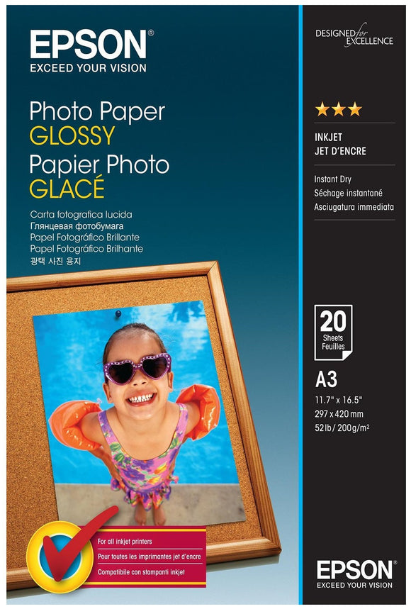 Genuine Epson A3 Glossy Photo Paper 200gsm - 20 Sheets (C13S042536)