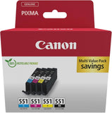 Genuine Canon CLI-551 Multipack Ink Cartridges, CLI-551BK, CLI-551C, CLI-551M, CLI-551Y