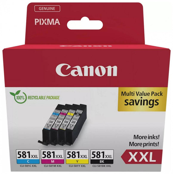 Genuine Canon CLI-581XXL MultiPack Ink Cartridges, CLI-581XXL BK/C/M/Y 1998C007