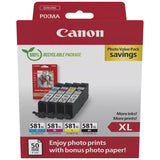 Genuine Canon CLI-581XL MultiPack Ink Cartridge + Photo Paper Value Pack, 2052C004