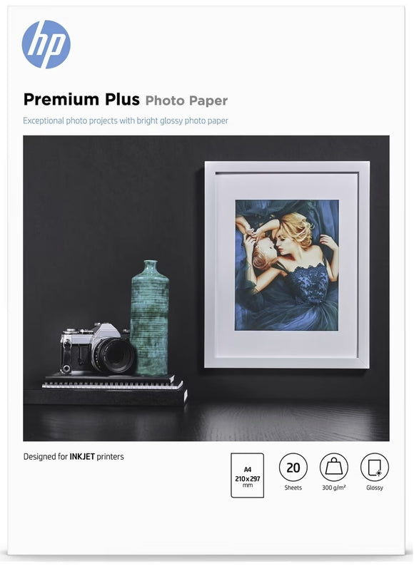 Genuine HP A4 Premium Plus Photo Glossy Paper 300gsm - 20 Sheets (CR672A)