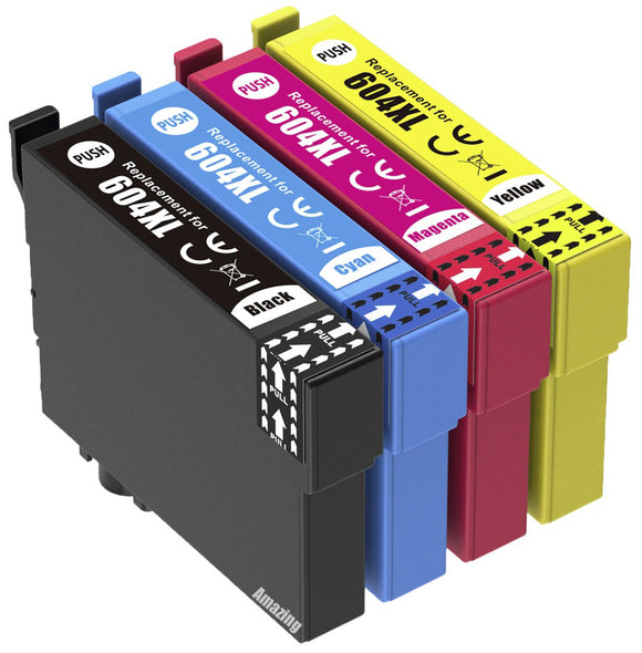 4 Compatible Ink Cartridges, Use for Epson 604XL, T10H6, Non-OEM