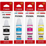 Genuine Canon 490, Ink Bottle Cartridge, GI-490BK, GI-490C, GI-490M, GI-490Y