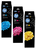 Genuine HP 31, 3-Colour Ink Bottle Cartridge 1VU26AE, 1VU27AE, 1VU28AE