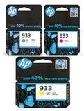 Genuine HP 933, 3 Colour Ink Cartridges, CN058AE CN059AE CN060AE