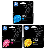 Genuine HP 953, 3 Colour Ink Cartridges, F6U12AE, F6U13AE, F6U14AE