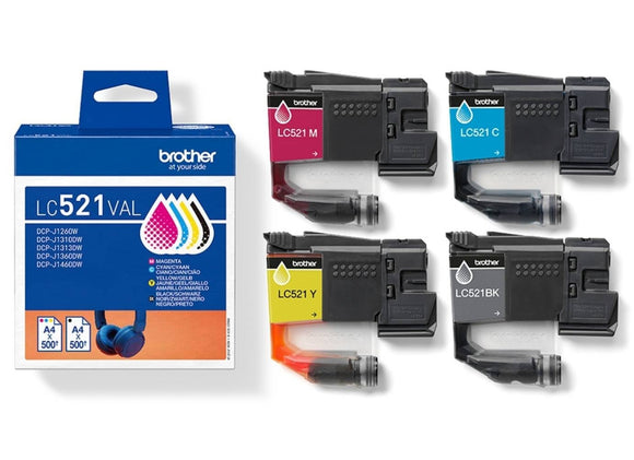 Genuine Brother LC521, 4 Colour Multipack Ink Cartridges, LC-521VAL