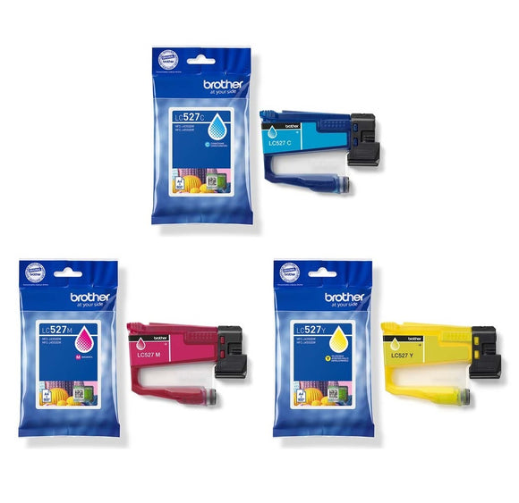 Genuine Brother LC527, 3-Colour Multipack Ink Cartridges, LC527C, LC527M, LC527Y