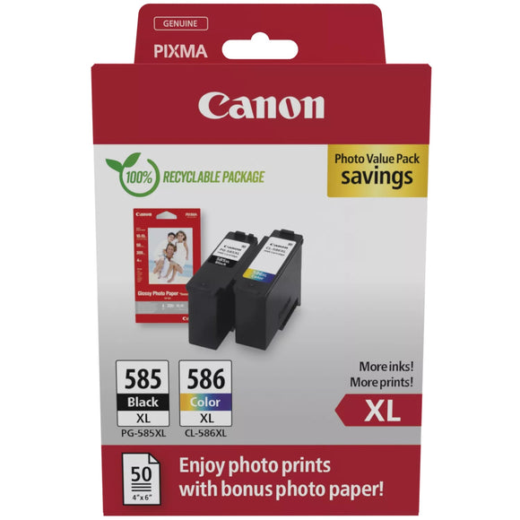 Canon PG-585XL & CL-586XL High Capacity Ink Cartridge & Paper Multipack (6204C005)