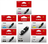 Genuine Canon Multipack Ink jet Print Cartridges PGI-550BK, CLI-551BK/C/M/YGY