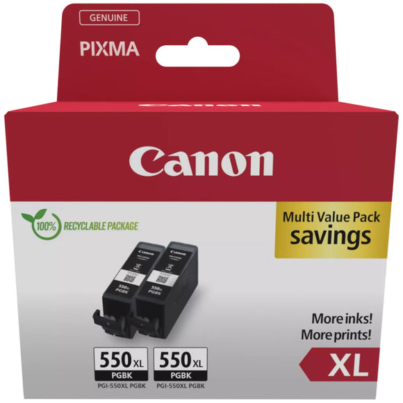 Genuine Canon PGI-550PGBK XL High Yield Twin Black Ink Cartridge, 6431B001